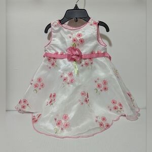 Youngland | Infant Girl's White/Pink Fit & Flare Satin Organza Embroidered Dress